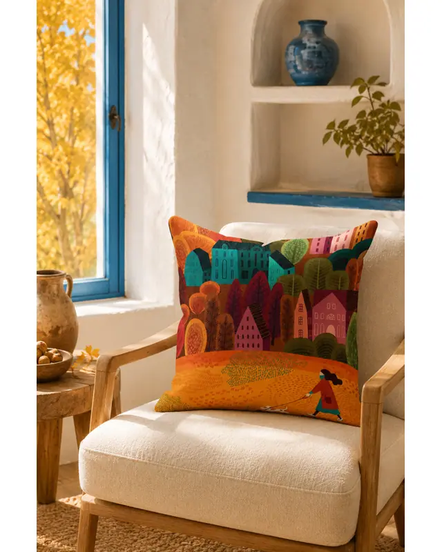 Mouds Set of 4 Sonbahar Ormanı Pattern Decorative Cushion Cover Set 43x43 cm - 4