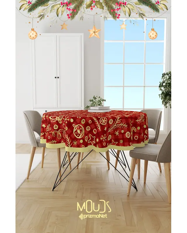 Red Christmas Rectangular Easy-Care Suede-Feel Tablecloth - MS-191 - 2