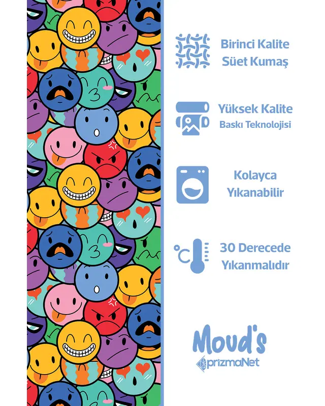 Emoji Desenli Yuvarlak Süet Dertsiz Masa Örtüsü - 2
