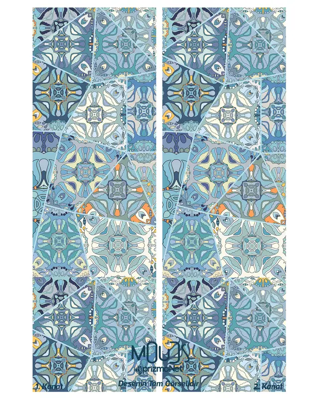 Anatolia 5 Patterned Suede Living Room Decorative Curtain Printed Pencil Pleat Body - Set of 2 Panels - PRD-1015 - 3
