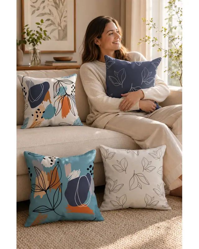 Double-Sided Printed Art Series-1 Pattern Set of 4 Coordinated Suede Cushion Cover - PLG150 - 2