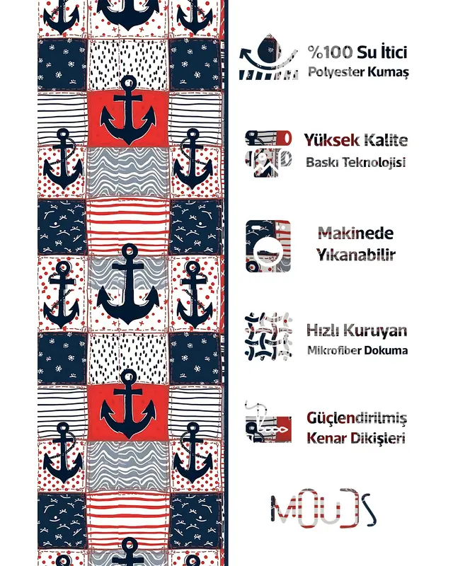Colourful Ship Anchor Pattern Cushion Cover Water-Resistant Wipe-Clean Digitally Printed Garden Decor - 3