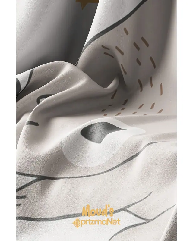 Rabbit and Beard-2 Patterned Decorative Curtain Kids' and Baby Room Printed Suede Pencil Pleat - Single Panel - PRD-04-2-TK - 7