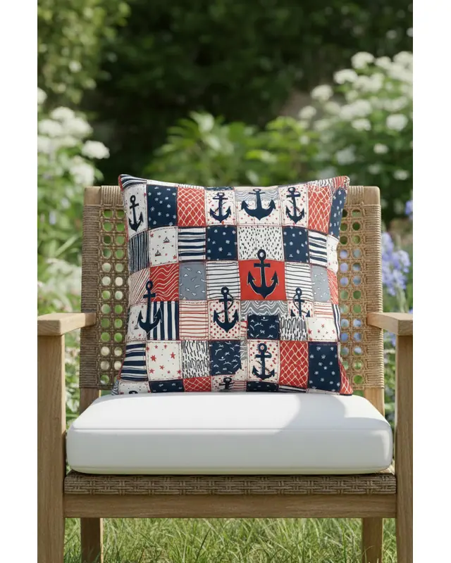Colourful Ship Anchor Pattern Cushion Cover Water-Resistant Wipe-Clean Digitally Printed Garden Decor - 2