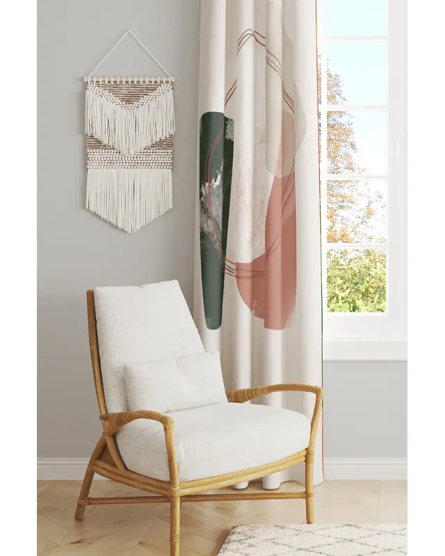 Soft Oval Desenli Süet Oturma Odası Salon Fon Perde Baskılı Ekstrafor Büzgü TEK KANAT PRD-1111