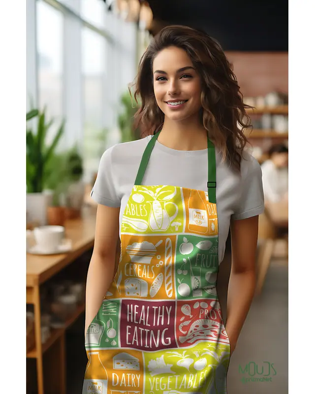 Suede Textured Fabric Colorful Diet Patterned Kitchen Apron, Chef Apron, Waiter Apron, Restaurant Apron - MTF-63 - 2