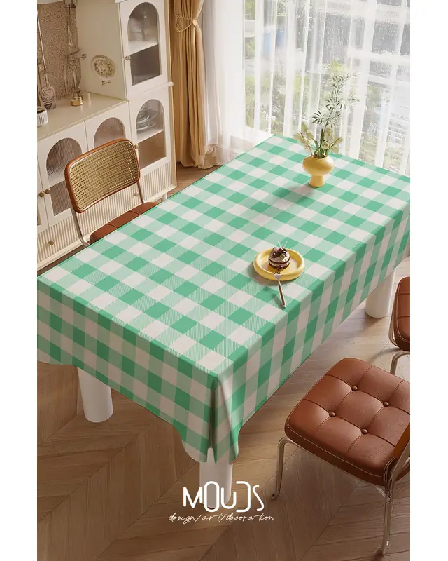 Green Gingham Rectangular Easy-Care Suede-Feel Tablecloth - MS-3000-YSL - 4