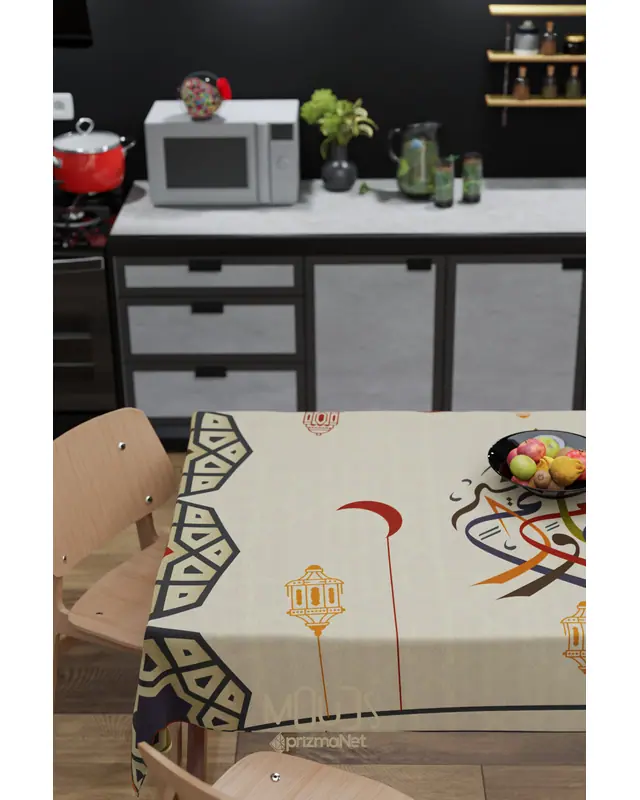 Ramadan Pastel Calligraphy Rectangular Easy-Care Suede-Feel Tablecloth - MS-251 - 4