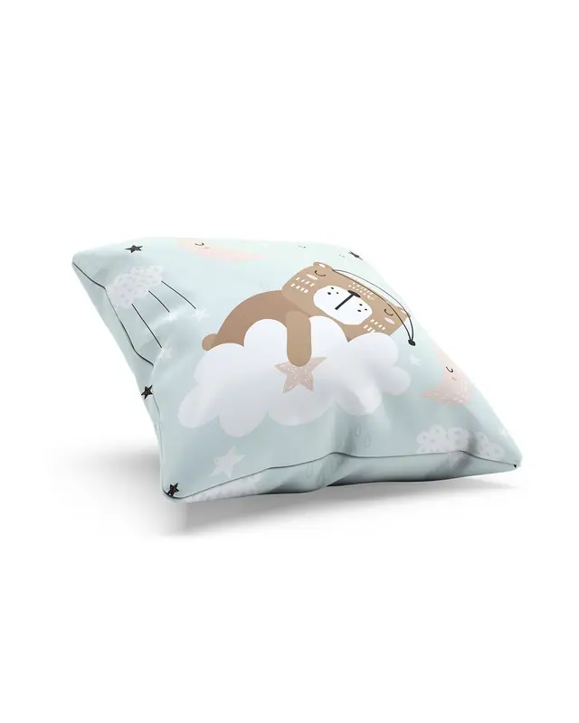 2'li Sleepy Ayıcık Pattern Double-Sided Printed Suede Cushion Cover Set - 3