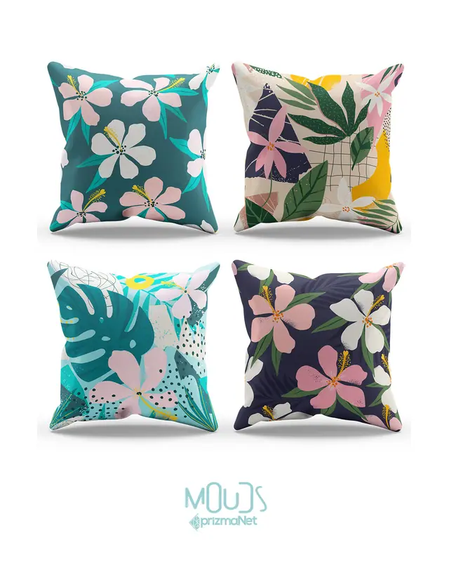 Double-Sided Printed Flower Pattern Set of 4 Coordinated Suede Cushion Cover