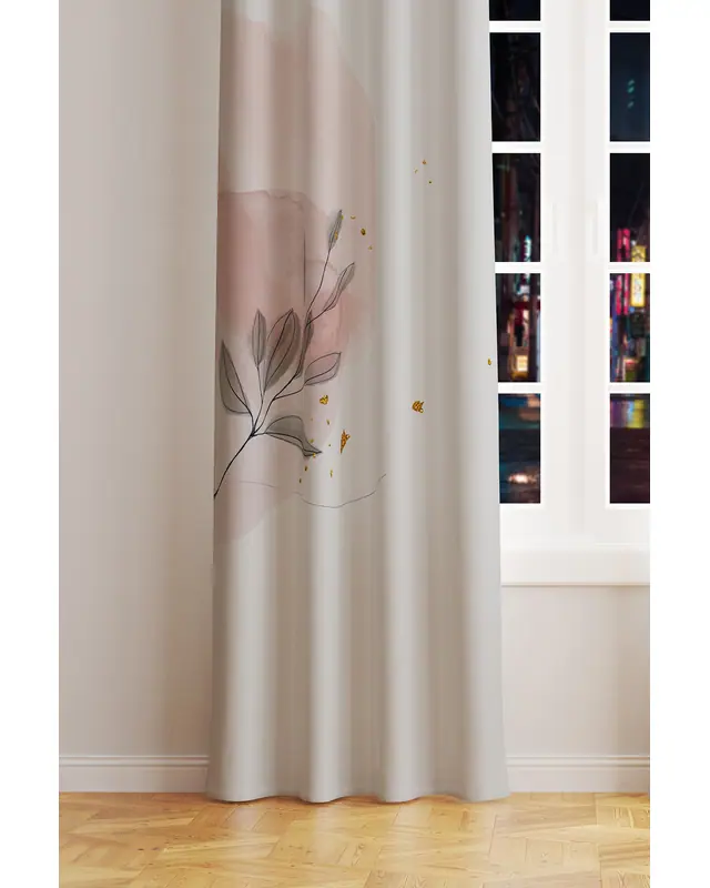 Flower Art 2 Desenli Süet Oturma Odası Salon Fon Perde Baskılı Ekstrafor Büzgü TEK KANAT PRD-1031