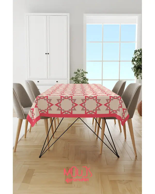 Pink Rose Islamic Rectangular Easy-Care Suede-Feel Tablecloth - MS-242 - 4