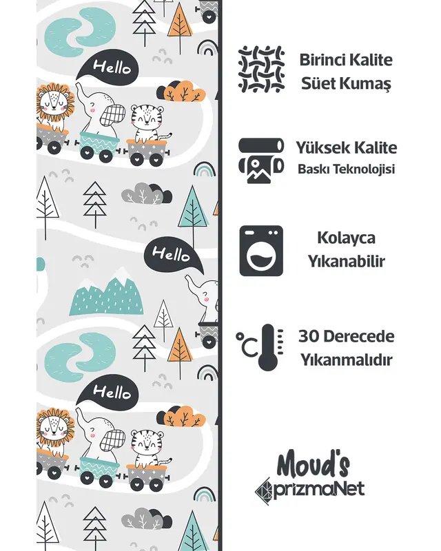 Toy Train Patterned Printed Kids' and Baby Room Decorative Curtain - Set of 2 Panels - PRD-10 - 4