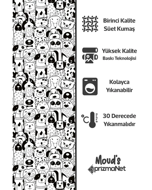 Black Dogs Patterned Decorative Curtain Kids' and Baby Room Digital Printed Suede Pencil Pleat - Single Panel - PRD-27-TK - 7