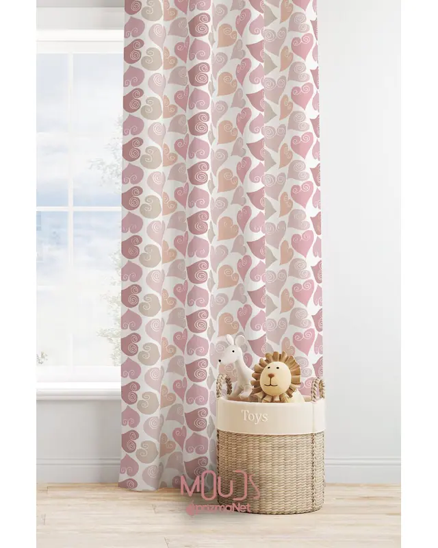 Colorful Hearts Patterned Decorative Curtain Kids' and Baby Room Digital Printed Suede Pencil Pleat - Single Panel - PRD-35-TK - 2