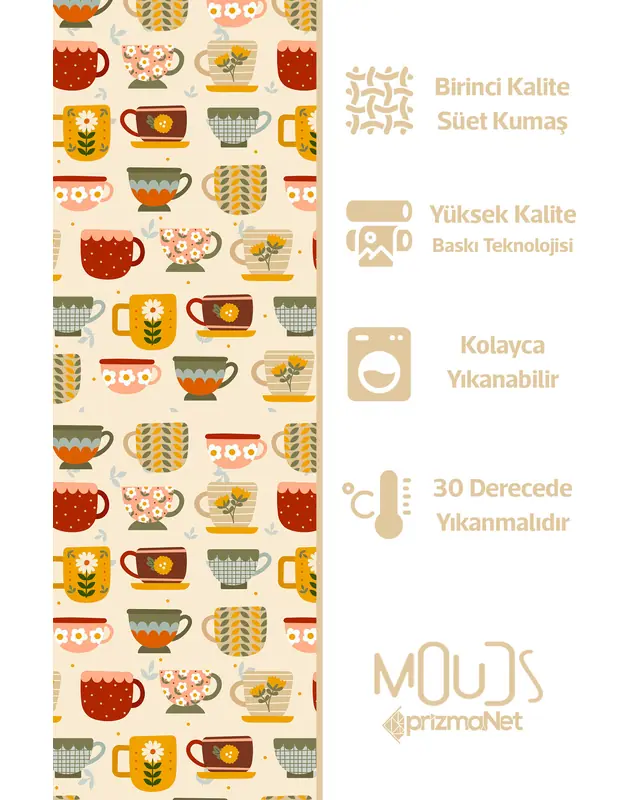 Suede Textured Fabric Colorful Cups Patterned Kitchen Apron, Chef Apron, Waiter Cover, Restaurant Apron - MTF-60 - 3