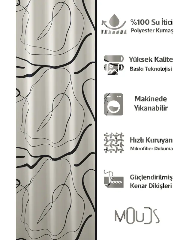 Banyo Perdesi, Omegu 4 Desenli Duş Perdesi, Küvet Perdesi, Halka Hediyeli 175x200cm BP-101 - 2