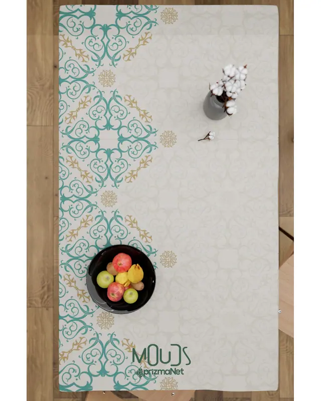Ramadan Water Mint Green Rectangular Easy-Care Suede-Feel Tablecloth - MS-246 - 6