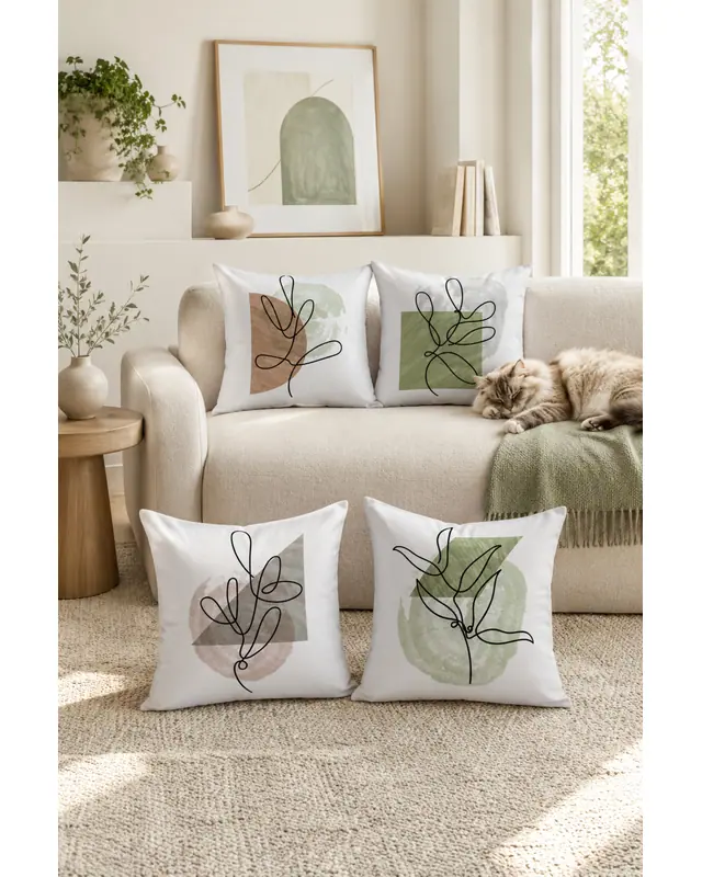 Double-Sided Printed Megu Pattern Set of 4 Coordinated Suede Cushion Cover - 8