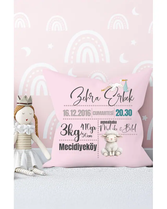 Personalized Baby Birth Details Cushion, Birth Announcement Pillow Cover, Newborn Cushion Cover - 2