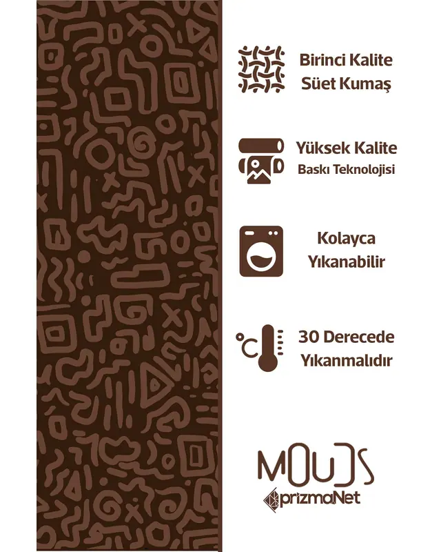 Brown Symbols Patterned Suede Living Room Decorative Curtain Pencil Pleat - Single Panel - PRD-1077-TK - 4