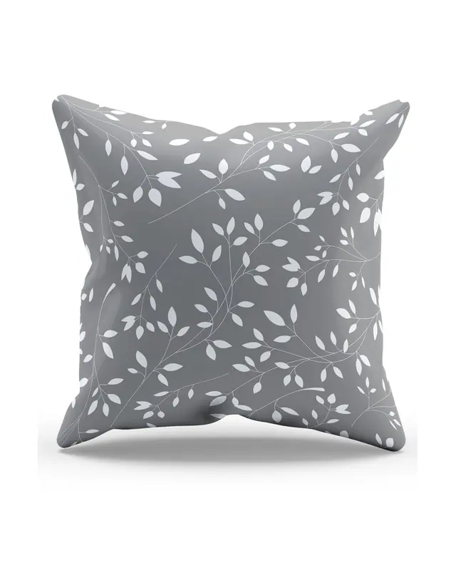 Light Grey Tree Dalları Pattern Double-Sided Printed Suede Cushion Cover PL1102