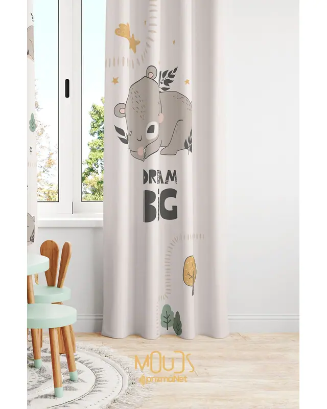Rabbit and Beard-2 Patterned Decorative Curtain Kids' and Baby Room Printed Suede Pencil Pleat - Single Panel - PRD-04-2-TK - 2