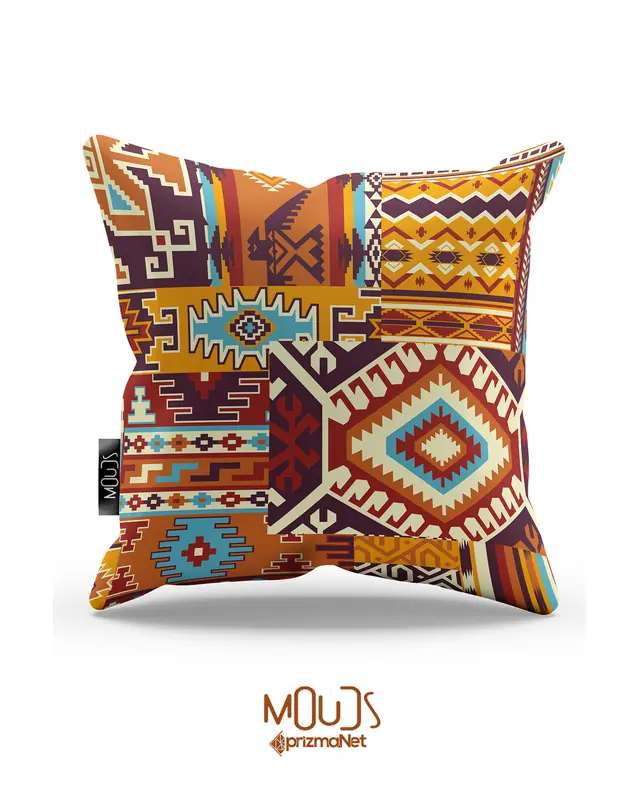 2'li Ethnic Kilim Pattern Double-Sided Printed Suede Cushion Cover Set - 4