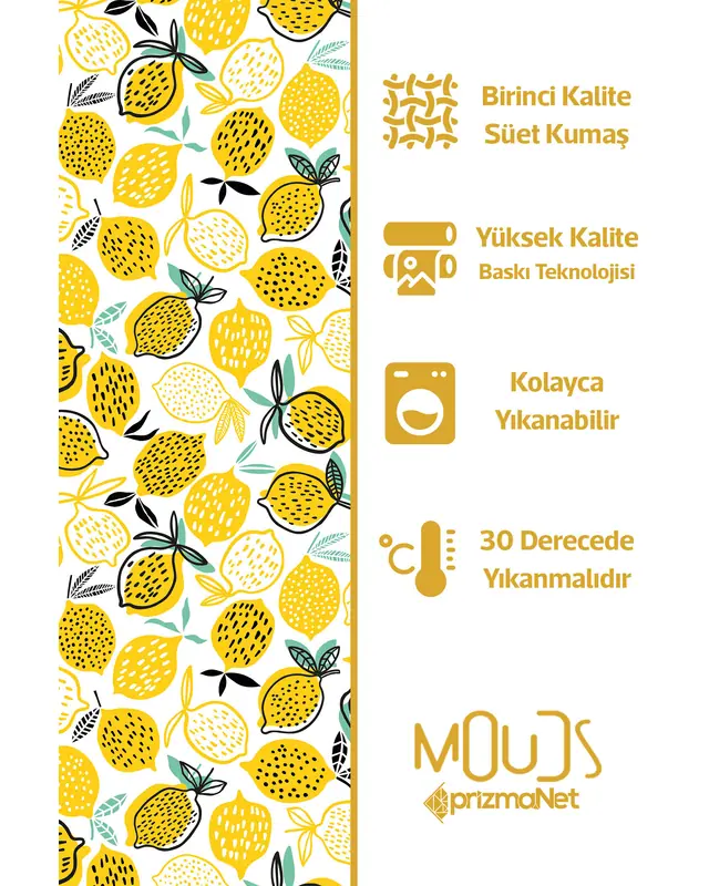 Suede Textured Fabric Lemon Patterned Kitchen Apron, Chef Apron, Waiter Apron, Restaurant Apron - MTF-23 - 4