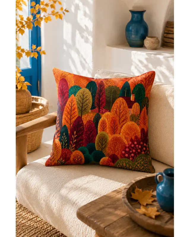 Mouds Set of 4 Sonbahar Ormanı Pattern Decorative Cushion Cover Set 43x43 cm - 6