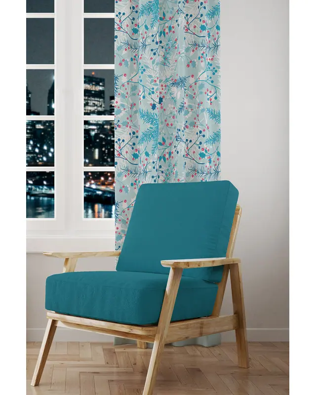 Winter Branches Patterned Suede Living Room Salon Decorative Curtain Printed Pencil Pleat - Single Panel - PRD-1024-TK - 2