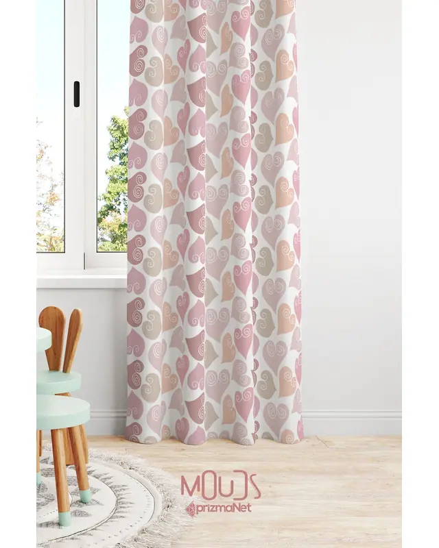 Colorful Hearts Patterned Decorative Curtain Kids' and Baby Room Digital Printed Suede Pencil Pleat - Single Panel - PRD-35-TK - 3
