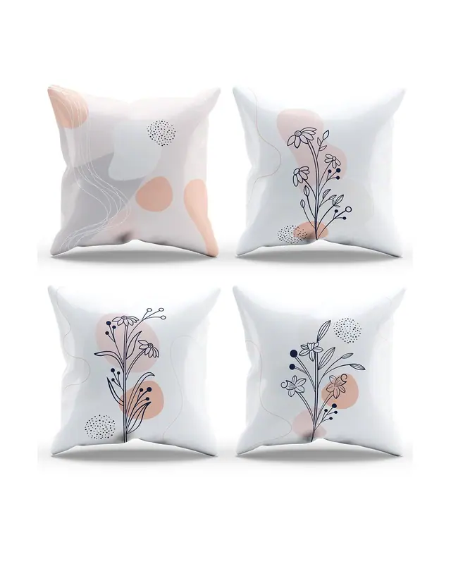 Double-Sided Printed Basic Flower Pattern Set of 4 Coordinated Suede Cushion Cover - 3