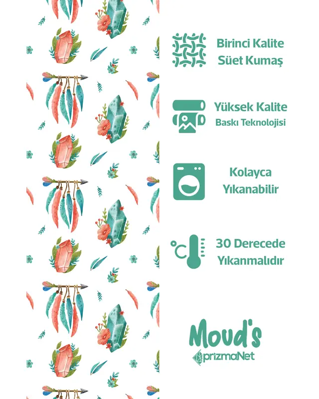 Turkuaz Rose Bohem Desenli Yuvarlak Süet Dertsiz Masa Örtüsü - 2