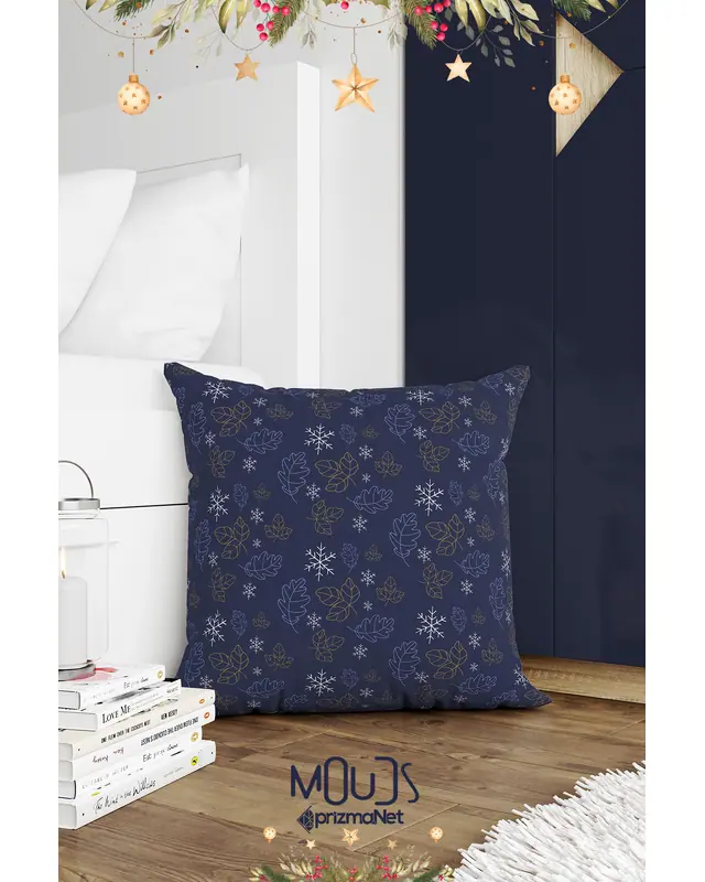 Double-Sided Printed Set of 4 Navy White Snowflakes Christmas Pattern Cushion Cover PL1135-4LÜ - 4