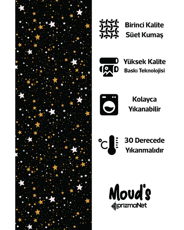 Black Star Pattern Printed Suede Table Runner - 4