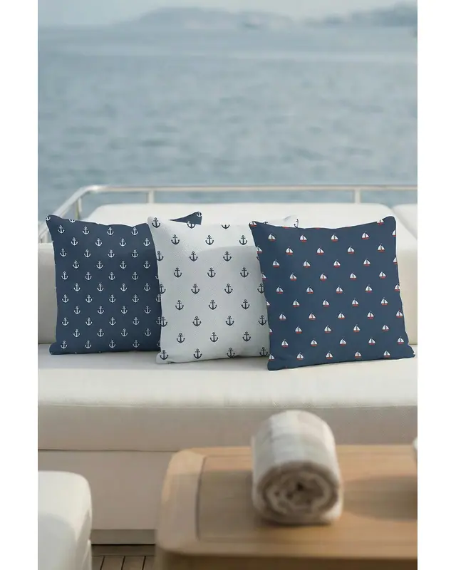 Set of 4 Sea Pattern Cushion Cover Water-Resistant Wipe-Clean Digitally Printed Boat and Yacht Decor SET07