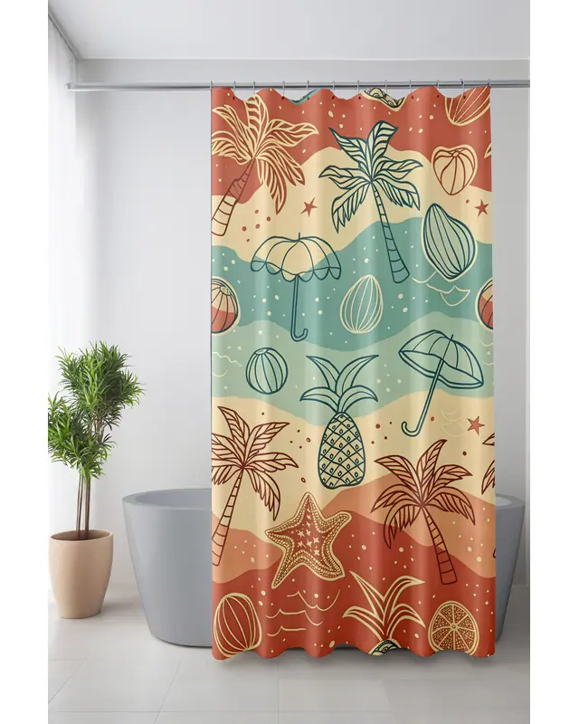 Shower Curtain, Summer Colors Patterned Shower Curtain, Bathtub Curtain, Rings Included 175x200cm - BP-94 - 2