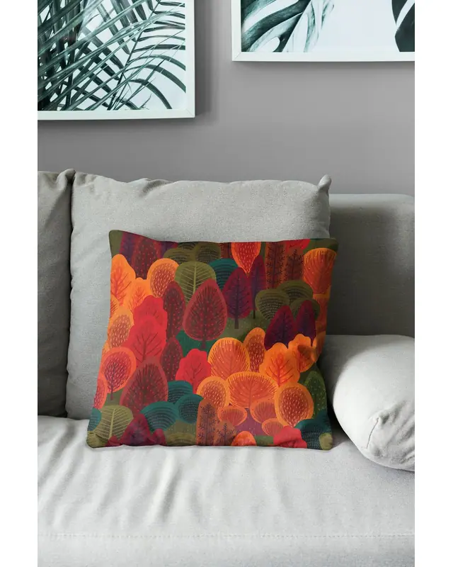 Sonbahar - 3 Pattern Double-Sided Printed Suede Cushion Cover - 3