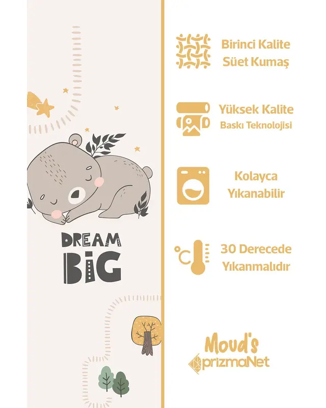 Rabbit and Beard-2 Patterned Decorative Curtain Kids' and Baby Room Printed Suede Pencil Pleat - Single Panel - PRD-04-2-TK - 6