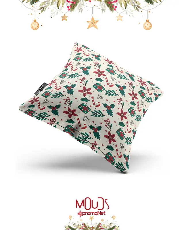Double-Sided Printed Krem Kokina Çiçeği Christmas Pattern Cushion Cover Suede New Year - PL1134 - 4