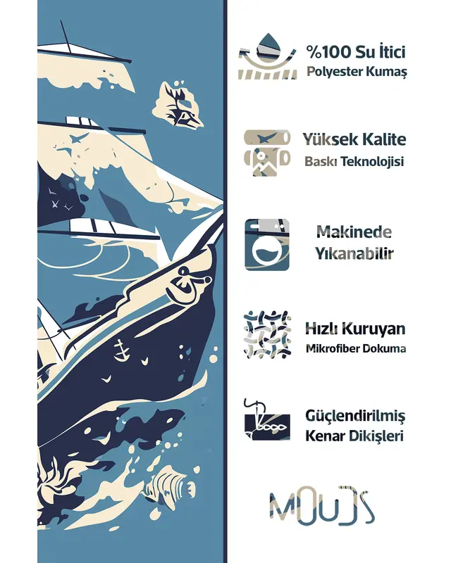 Set of 3 Sea Pattern Cushion Cover Water-Resistant Wipe-Clean Digitally Printed Boat and Yacht Decor SET04 - 3
