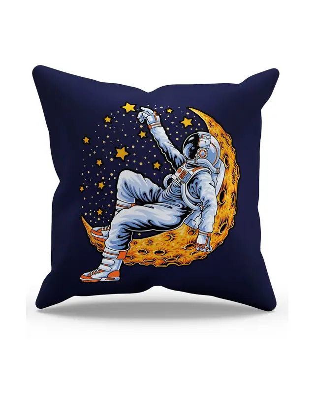 Çift Tarafı Baskılı Mor Astronot Desenli Süet Kırlent Kılıfı - PL775
