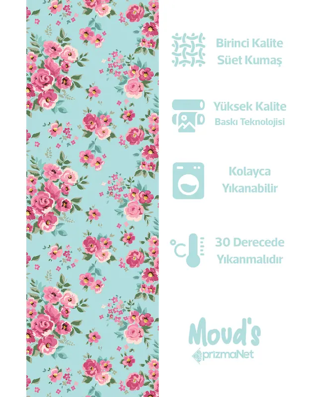 Spring Desenli Baskılı Süet Runner Masa Örtüsü - 3