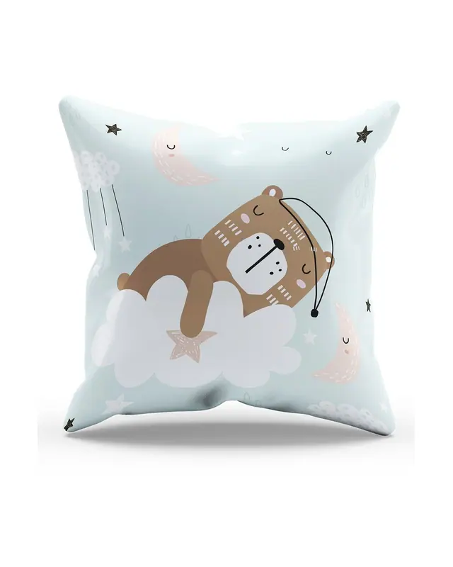 2'li Sleepy Ayıcık Pattern Double-Sided Printed Suede Cushion Cover Set - 2