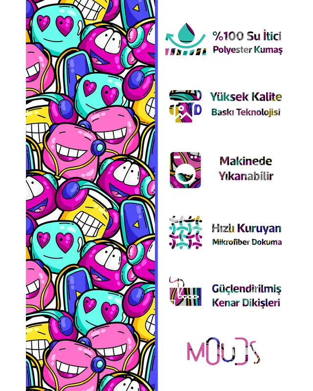 Shower Curtain, Cute Emoji Patterned Shower Curtain, Bathtub Curtain, Rings Included 175x200cm - BP-69 - 2