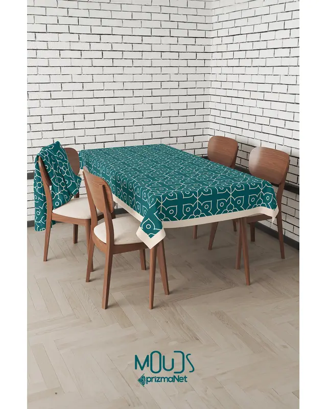Turquoise Ornament Islamic Rectangular Easy-Care Suede-Feel Tablecloth - MS-230 - 5