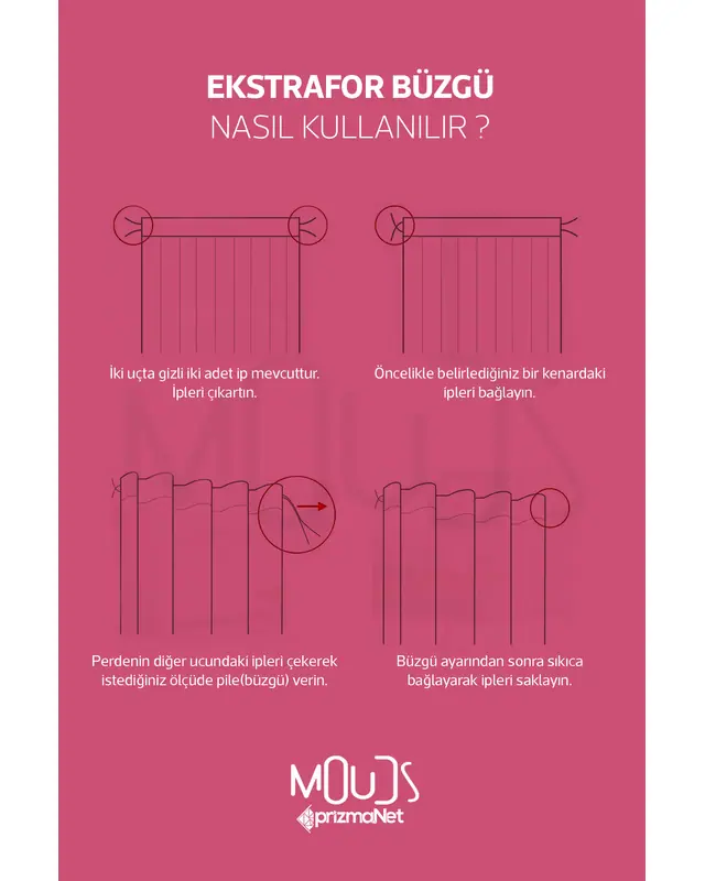 Pembe Çiçek 2 Desenli Süet Oturma Odası Salon Fon Perde Baskılı Ekstrafor Büzgü 2 Kanat PRD-1041 - 5