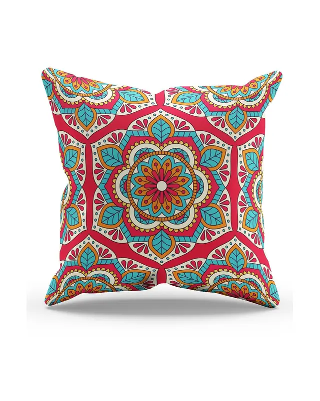 Çift Tarafı Baskılı India Pattern-2 Desenli Süet Kırlent Kılıfı