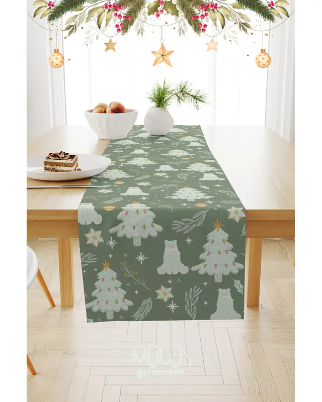 Haki Christmas Pattern Suede Table Runner